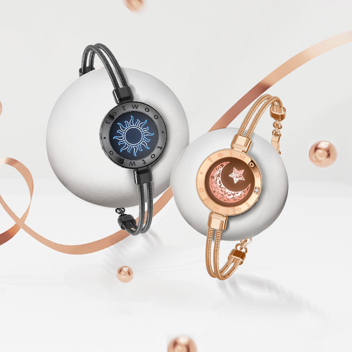 Sonne- und Mond-Touch-Armbänder für Verliebte mit Vibration und Licht – 2er-Set