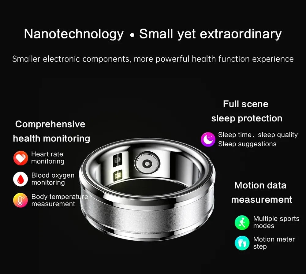 Smart Ring R3: Gesundheits- und Fitnesstracker mit Herzfrequenz, Schlafmonitor und IP68-Wasserschutz – Bluetooth 5.1, 18 mAh Akku