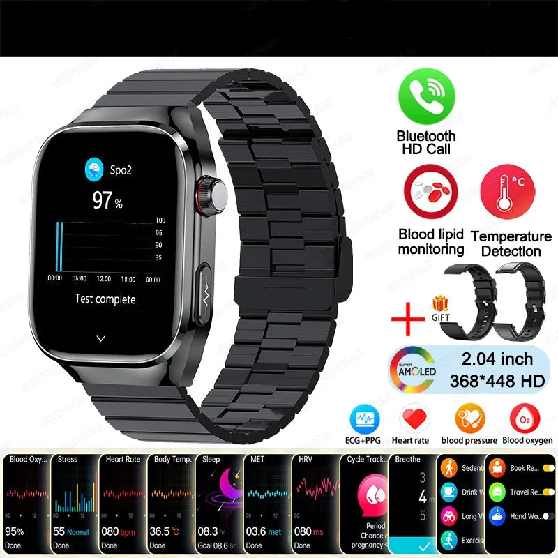 BioTrack AI™ – 2.04" AMOLED Health Smartwatch with ECG, Uric Acid Monitor & AI 5-Organ Diagnosis