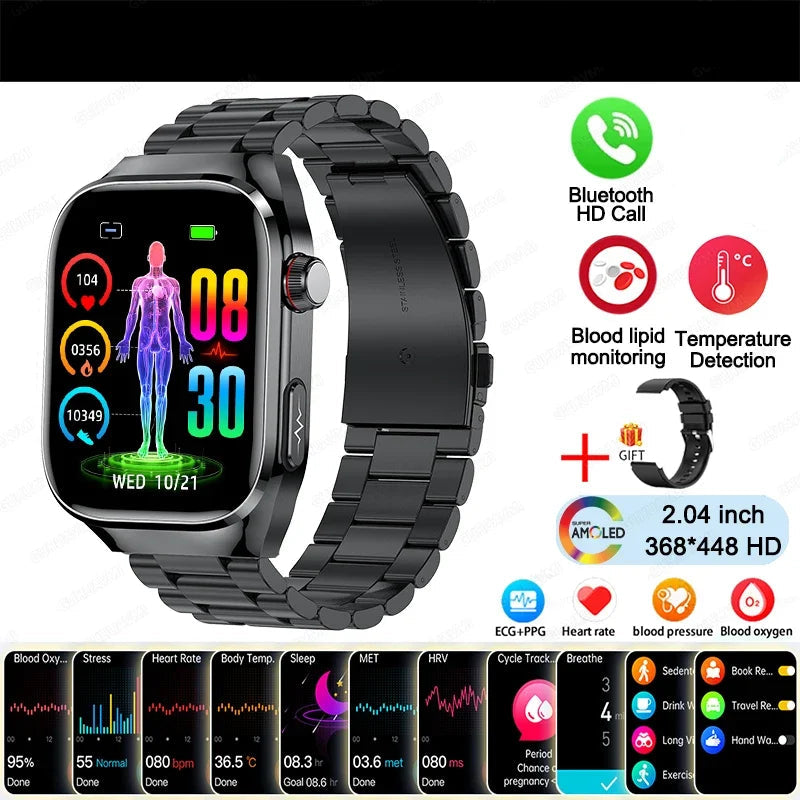 BioTrack AI™ – 2.04" AMOLED Health Smartwatch with ECG, Uric Acid Monitor & AI 5-Organ Diagnosis
