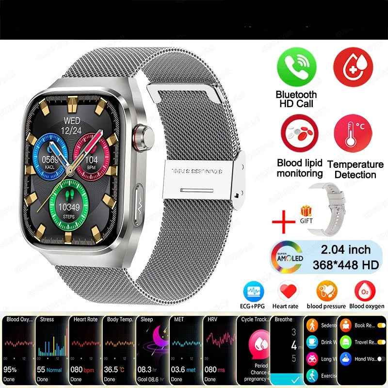 BioTrack AI™ – 2.04" AMOLED Health Smartwatch with ECG, Uric Acid Monitor & AI 5-Organ Diagnosis