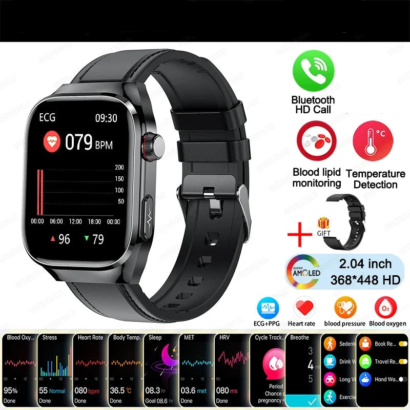 BioTrack AI™ – 2.04" AMOLED Health Smartwatch with ECG, Uric Acid Monitor & AI 5-Organ Diagnosis