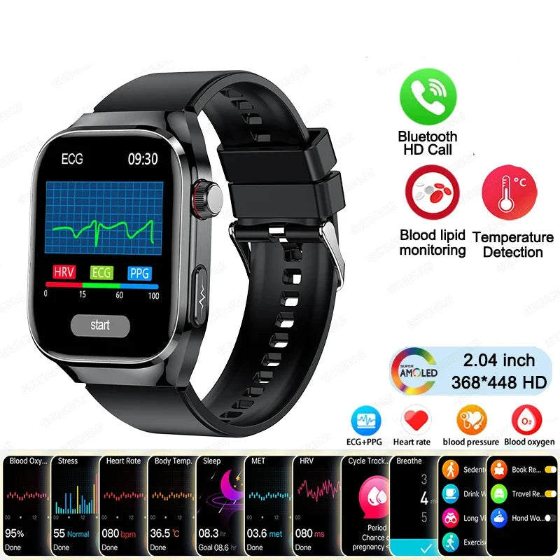 BioTrack AI™ – 2.04" AMOLED Health Smartwatch with ECG, Uric Acid Monitor & AI 5-Organ Diagnosis