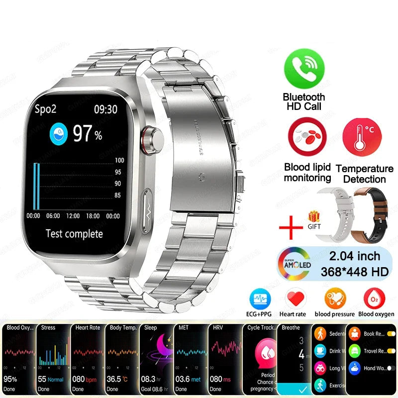 BioTrack AI™ – 2.04" AMOLED Health Smartwatch with ECG, Uric Acid Monitor & AI 5-Organ Diagnosis