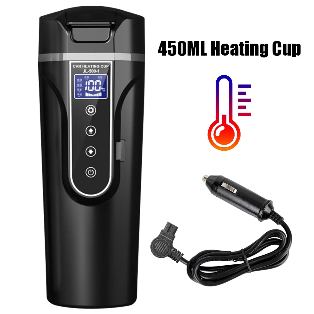 Thermo Cruise Elektrischer Auto-Wasserkocher 450 ml – Schnelles Aufheizen in 25 Min., Edelstahl 304, Zigarettenanzünder-Stecker, Schwarz