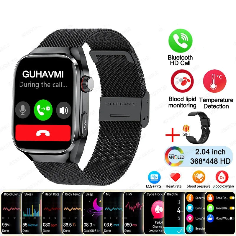 BioTrack AI™ – 2.04" AMOLED Health Smartwatch with ECG, Uric Acid Monitor & AI 5-Organ Diagnosis