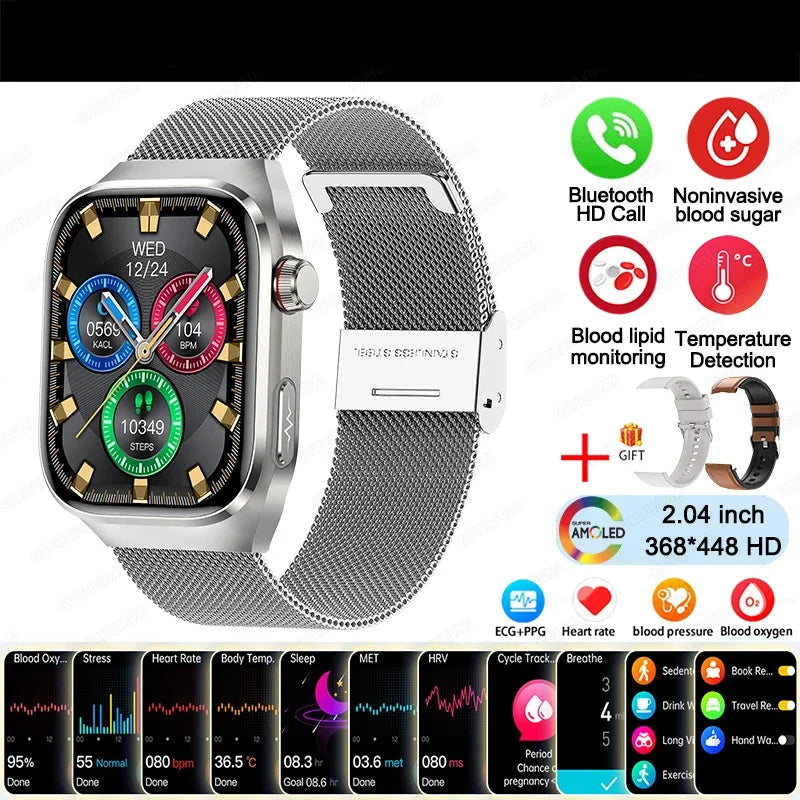 BioTrack AI™ – 2.04" AMOLED Health Smartwatch with ECG, Uric Acid Monitor & AI 5-Organ Diagnosis