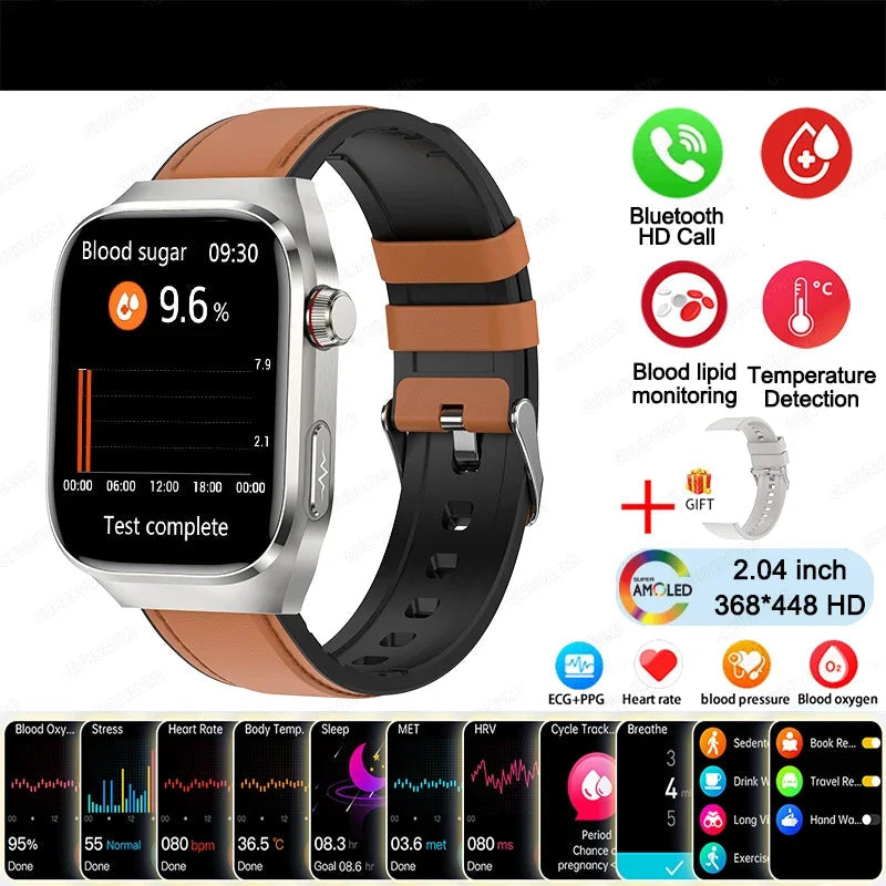 BioTrack AI™ – 2.04" AMOLED Health Smartwatch with ECG, Uric Acid Monitor & AI 5-Organ Diagnosis