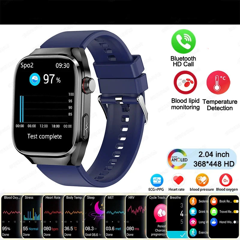 BioTrack AI™ – 2.04" AMOLED Health Smartwatch with ECG, Uric Acid Monitor & AI 5-Organ Diagnosis