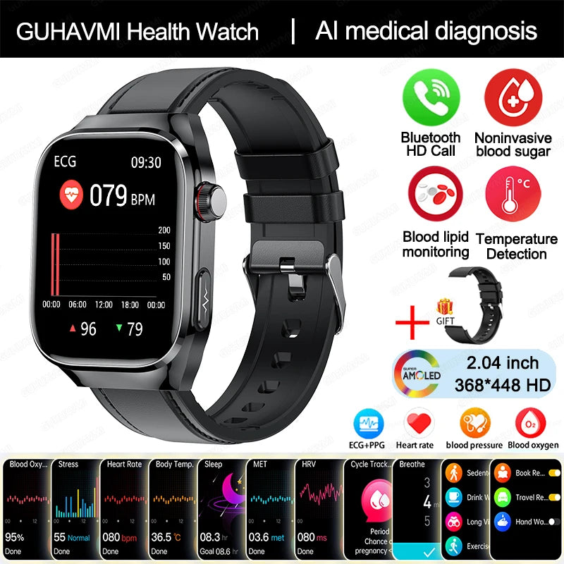 2025 New Uric Acid Blood Fat Smart Watch Men ECG+PPG Pulse Blood Pressure Bluetooth Call Sports for Xiaomi Health Tracking Watch