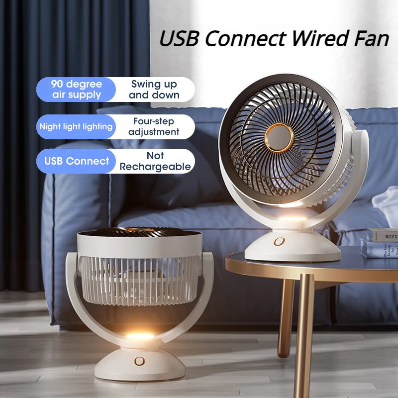 Tragbarer elektrischer Ventilator mit Luftzirkulation – Mini-USB-Tischventilator mit 360°-Drehung und den Modi „Natürlicher Wind“, „Schlafwind“ und „Vorherrschender Wind“