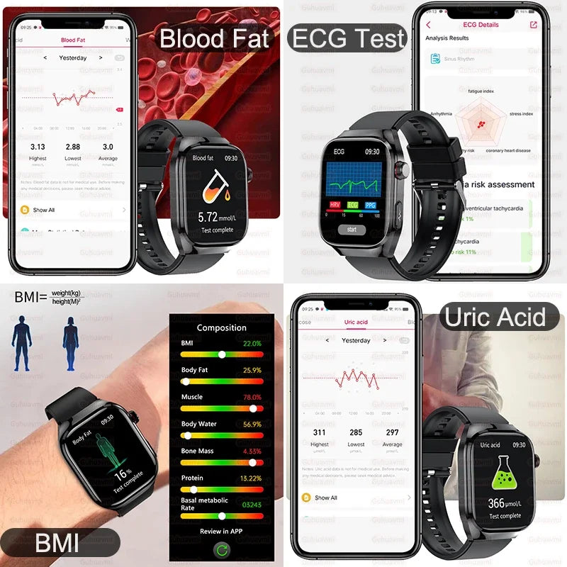 BioTrack AI™ – 2.04" AMOLED Health Smartwatch with ECG, Uric Acid Monitor & AI 5-Organ Diagnosis