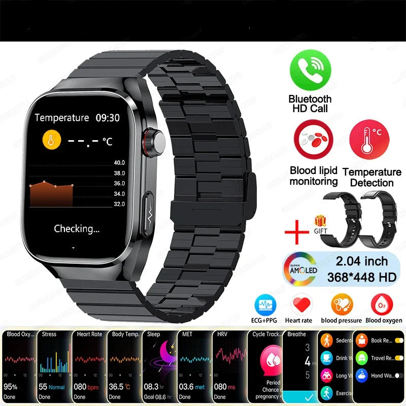 BioTrack AI™ – 2.04" AMOLED Health Smartwatch with ECG, Uric Acid Monitor & AI 5-Organ Diagnosis
