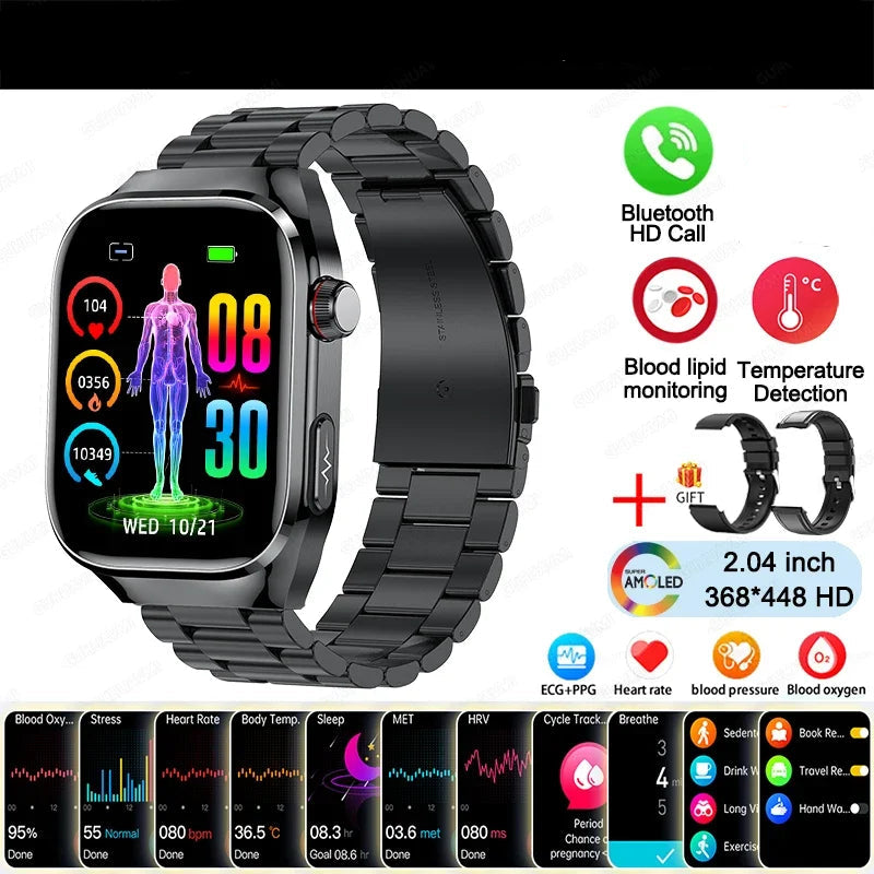 BioTrack AI™ – 2.04" AMOLED Health Smartwatch with ECG, Uric Acid Monitor & AI 5-Organ Diagnosis