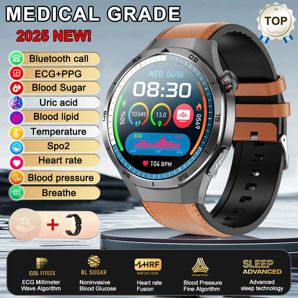 2025 New For HUAWEI Medical Grade Blood Fat Smartwatch ECG Blood Glucose Uric Acid Blood Pressure Health Monitoring Smart Watch