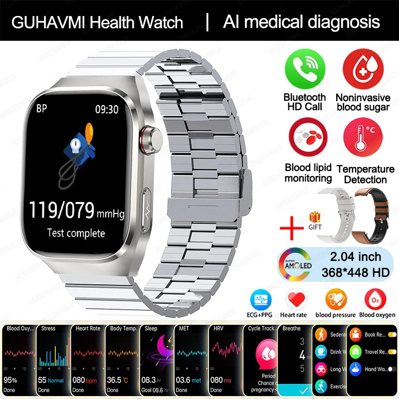 2025 New Uric Acid Blood Fat Smart Watch Men ECG+PPG Pulse Blood Pressure Bluetooth Call Sports for Xiaomi Health Tracking Watch