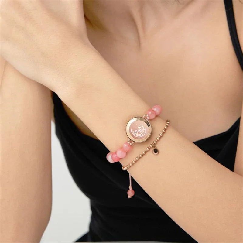 Mountain & Sea Touch-Armbänder für Paare mit schwarzem Achat und rosa persischer Jade - 2er-Set