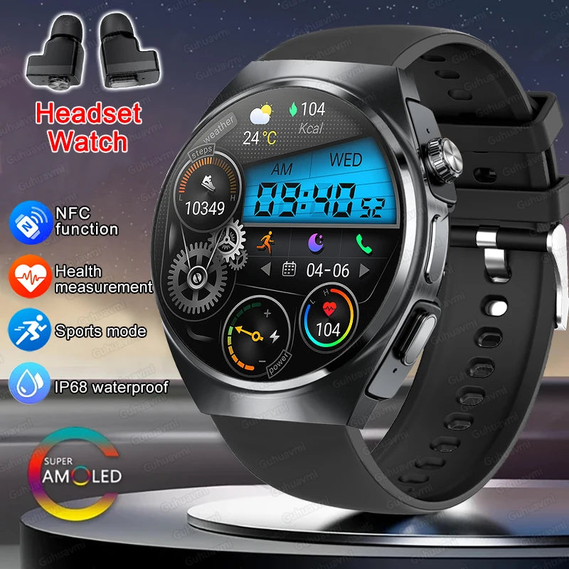 2025 New Man Smart Watch TWS Headset Two In One Wireless Bluetooth Dual Earbuds Call Health Monitor Sport Tracker NFC Smartwatch