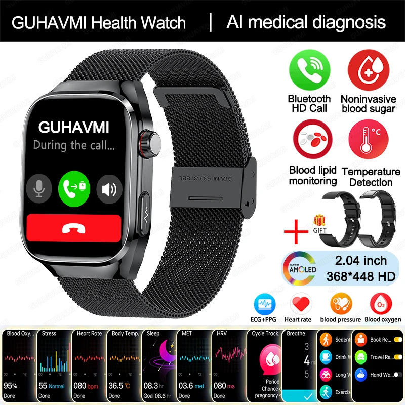 2025 New Uric Acid Blood Fat Smart Watch Men ECG+PPG Pulse Blood Pressure Bluetooth Call Sports for Xiaomi Health Tracking Watch