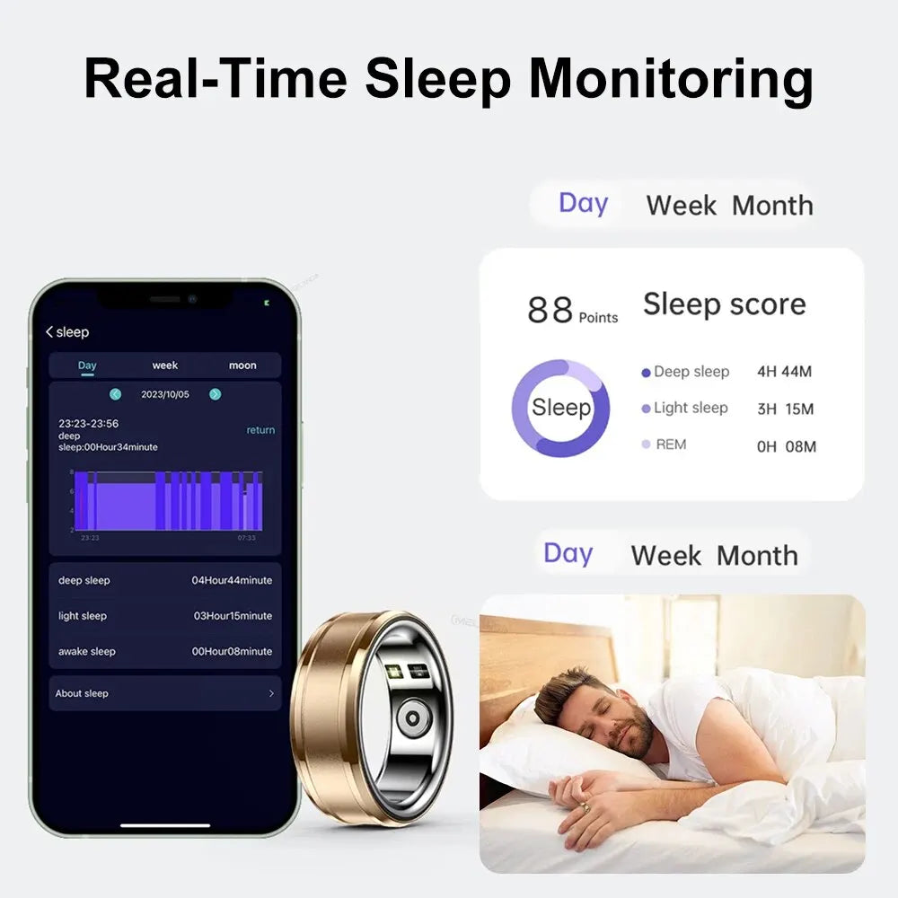Smart Ring R3: Gesundheits- und Fitnesstracker mit Herzfrequenz, Schlafmonitor und IP68-Wasserschutz – Bluetooth 5.1, 18 mAh Akku