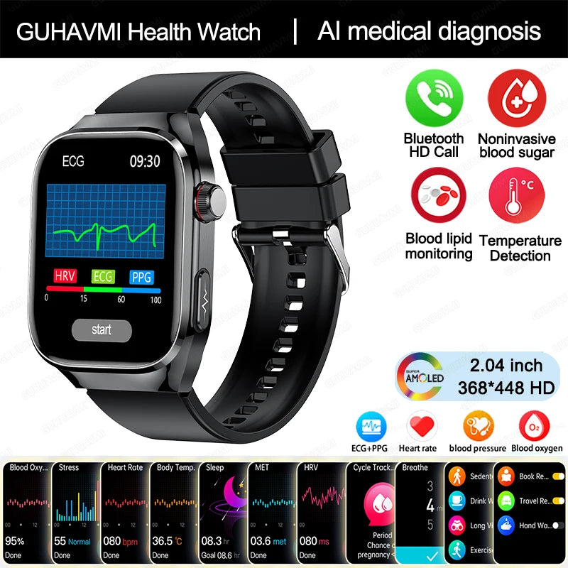 2025 New Uric Acid Blood Fat Smart Watch Men ECG+PPG Pulse Blood Pressure Bluetooth Call Sports for Xiaomi Health Tracking Watch