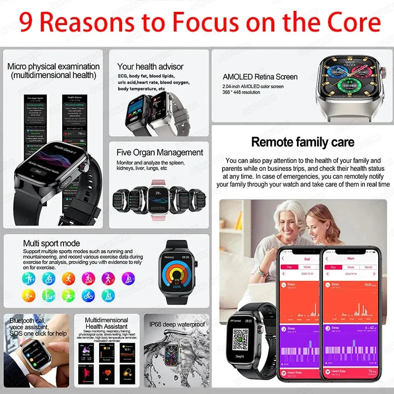 BioTrack AI™ – 2.04" AMOLED Health Smartwatch with ECG, Uric Acid Monitor & AI 5-Organ Diagnosis