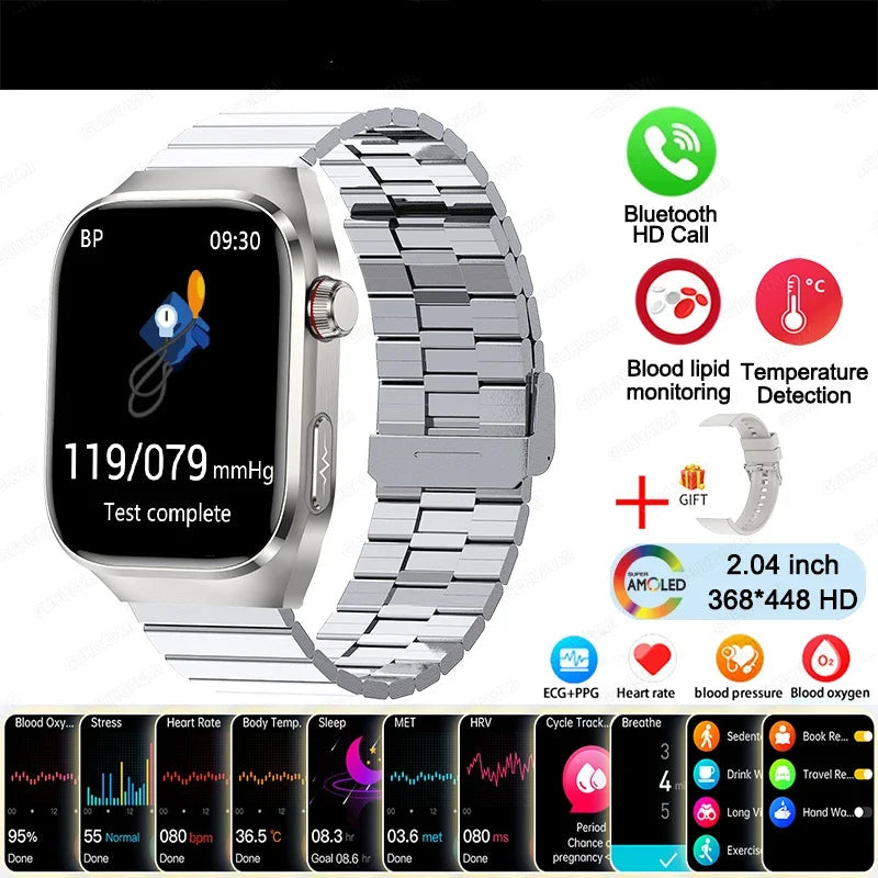 BioTrack AI™ – 2.04" AMOLED Health Smartwatch with ECG, Uric Acid Monitor & AI 5-Organ Diagnosis