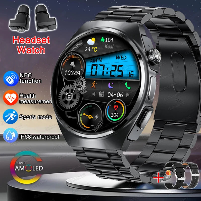 2025 New Man Smart Watch TWS Headset Two In One Wireless Bluetooth Dual Earbuds Call Health Monitor Sport Tracker NFC Smartwatch