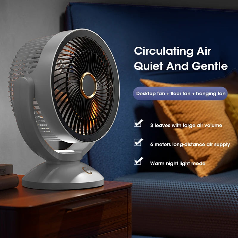 Tragbarer elektrischer Ventilator mit Luftzirkulation – Mini-USB-Tischventilator mit 360°-Drehung und den Modi „Natürlicher Wind“, „Schlafwind“ und „Vorherrschender Wind“