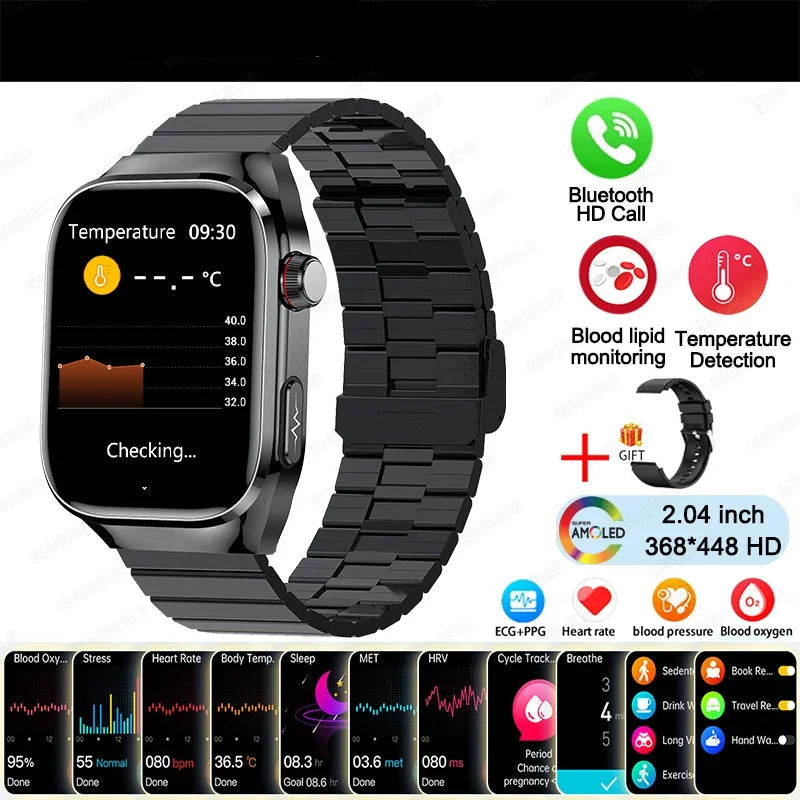 BioTrack AI™ – 2.04" AMOLED Health Smartwatch with ECG, Uric Acid Monitor & AI 5-Organ Diagnosis