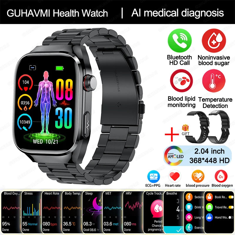 2025 New Uric Acid Blood Fat Smart Watch Men ECG+PPG Pulse Blood Pressure Bluetooth Call Sports for Xiaomi Health Tracking Watch