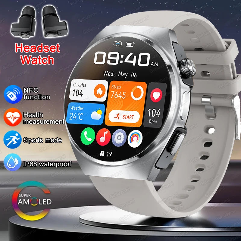 2025 New Man Smart Watch TWS Headset Two In One Wireless Bluetooth Dual Earbuds Call Health Monitor Sport Tracker NFC Smartwatch