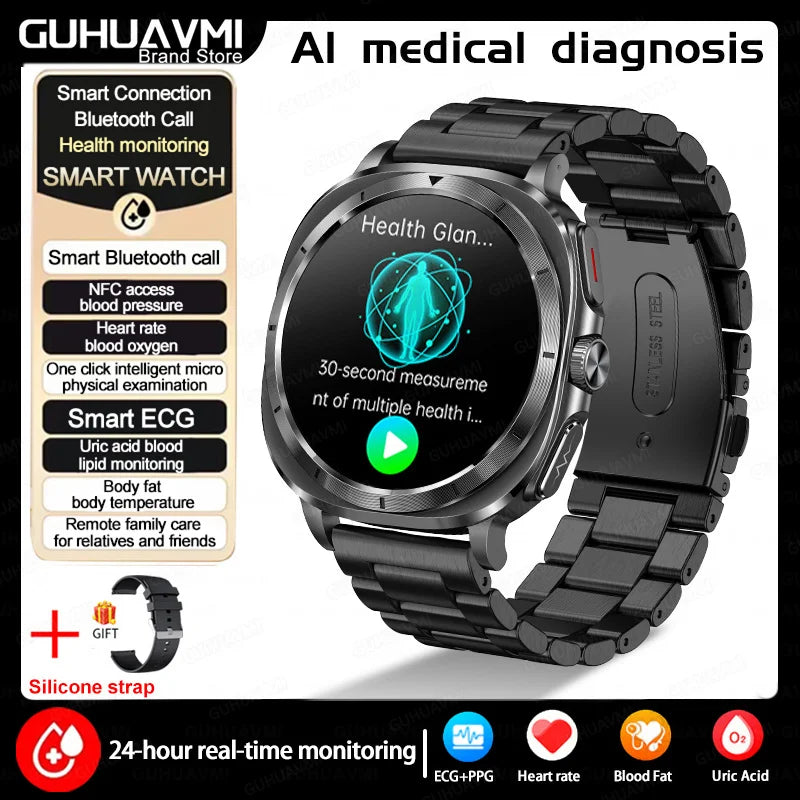 2025 New For Samsung Galaxy Watch 7 Blood Lipids Uric Acid Blood Pressure Body Analysis Smart Watch ECG+PPG Clock Smartwatch Men