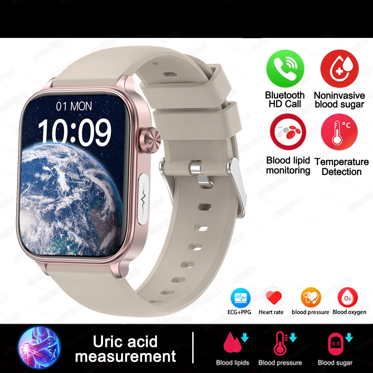 VitaScan Pro - IPS HD, AI Health Smartwatch with ECG, Blood Glucose, Uric Acid & 100+ Fitness Modes