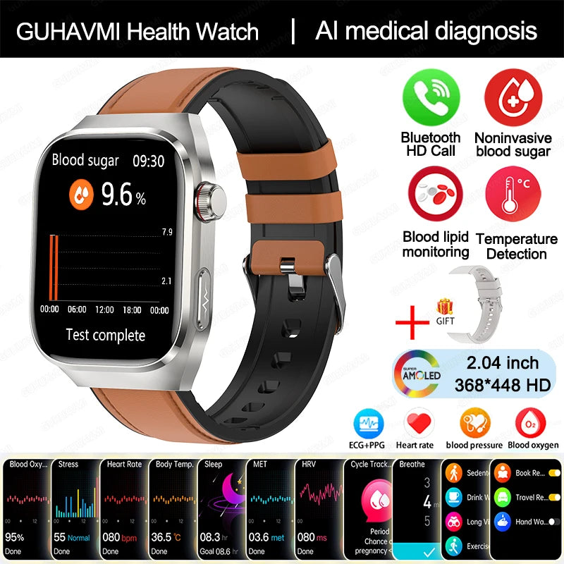 2025 New Uric Acid Blood Fat Smart Watch Men ECG+PPG Pulse Blood Pressure Bluetooth Call Sports for Xiaomi Health Tracking Watch