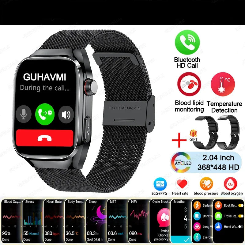 BioTrack AI™ – 2.04" AMOLED Health Smartwatch with ECG, Uric Acid Monitor & AI 5-Organ Diagnosis