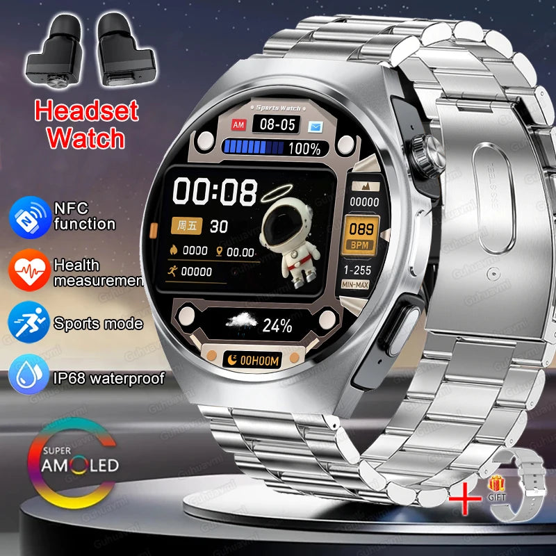 2025 New Man Smart Watch TWS Headset Two In One Wireless Bluetooth Dual Earbuds Call Health Monitor Sport Tracker NFC Smartwatch