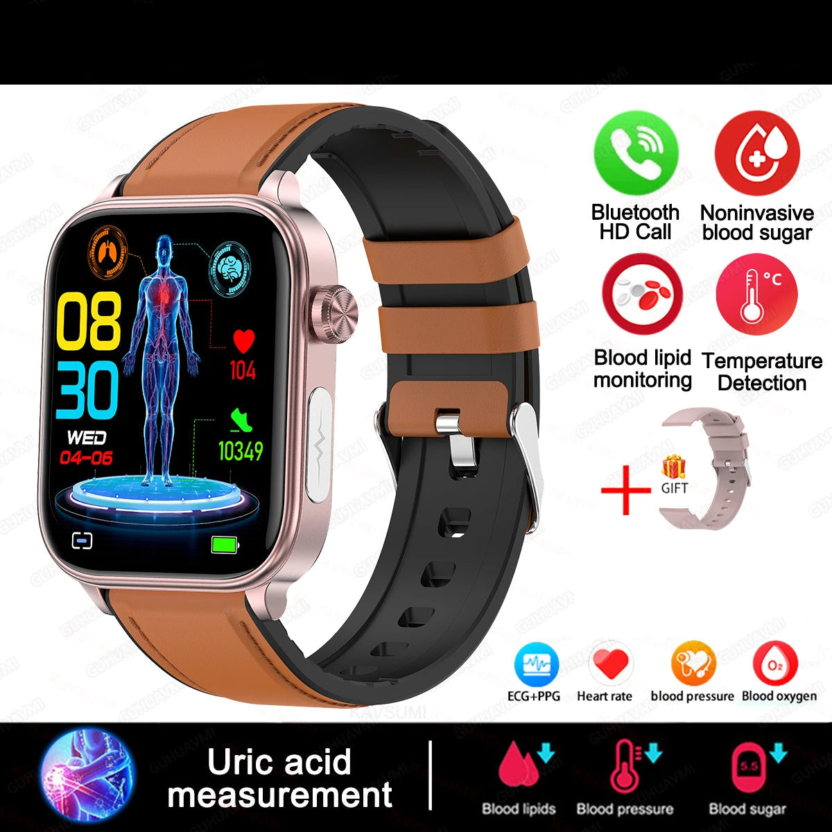 VitaScan Pro - IPS HD, AI Health Smartwatch with ECG, Blood Glucose, Uric Acid & 100+ Fitness Modes