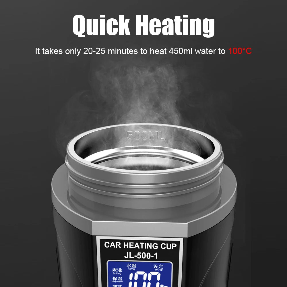 Thermo Cruise Elektrischer Auto-Wasserkocher 450 ml – Schnelles Aufheizen in 25 Min., Edelstahl 304, Zigarettenanzünder-Stecker, Schwarz