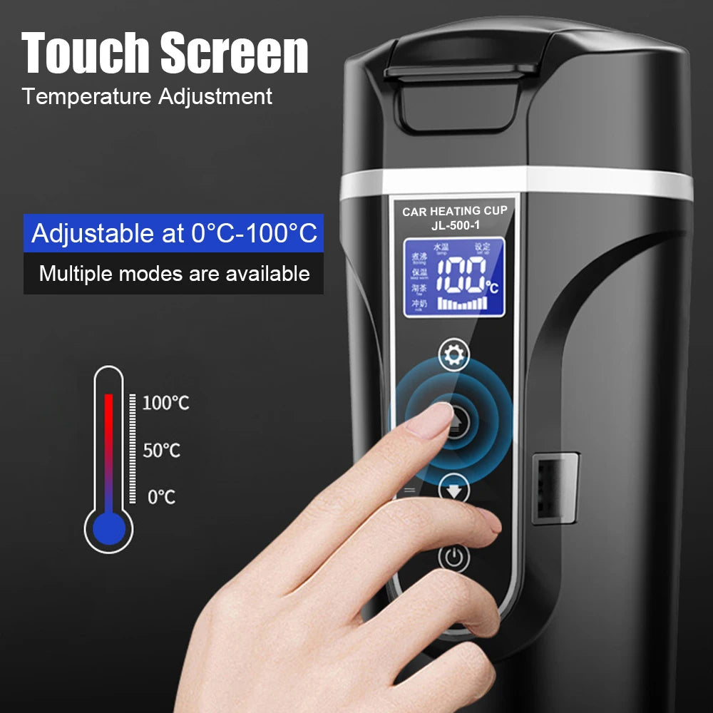 Thermo Cruise Elektrischer Auto-Wasserkocher 450 ml – Schnelles Aufheizen in 25 Min., Edelstahl 304, Zigarettenanzünder-Stecker, Schwarz