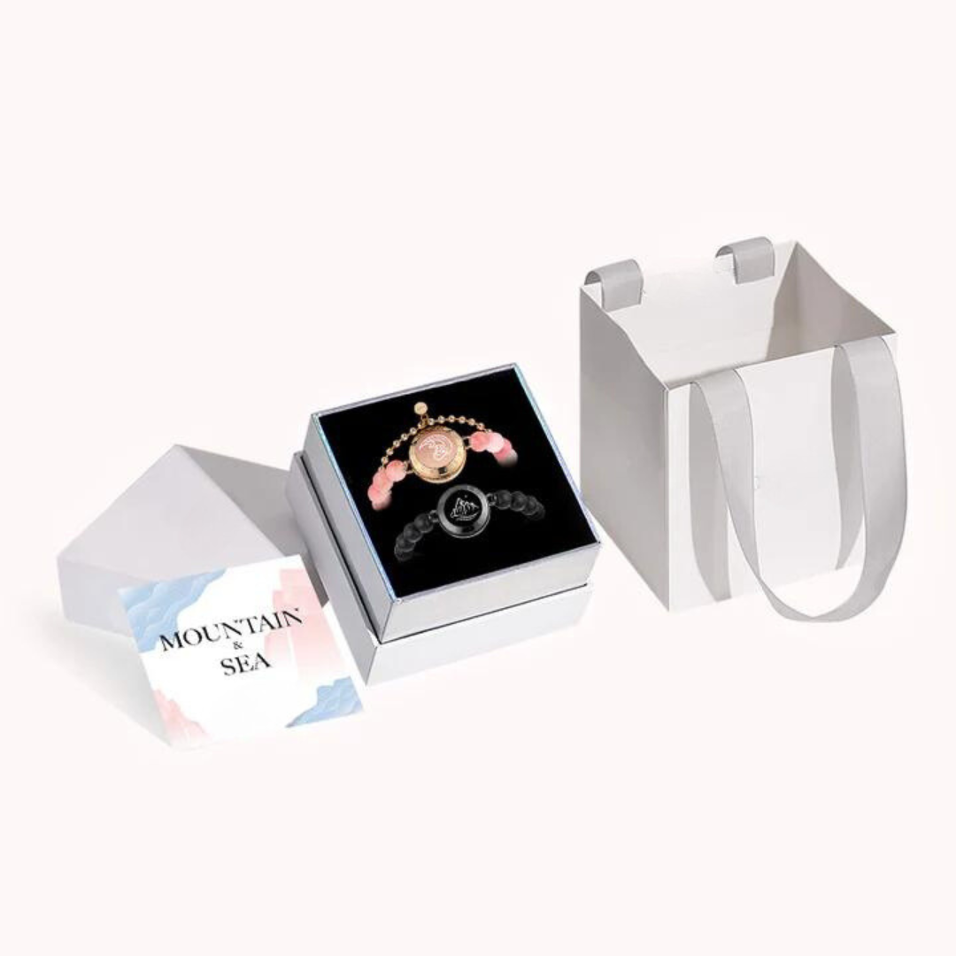 Mountain & Sea Touch-Armbänder für Paare mit schwarzem Achat und rosa persischer Jade - 2er-Set