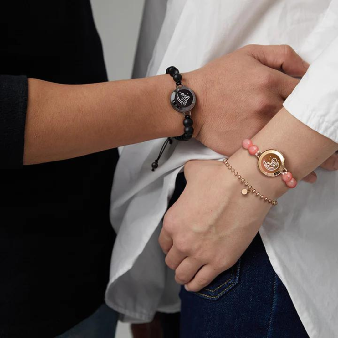 Mountain & Sea Touch-Armbänder für Paare mit schwarzem Achat und rosa persischer Jade - 2er-Set