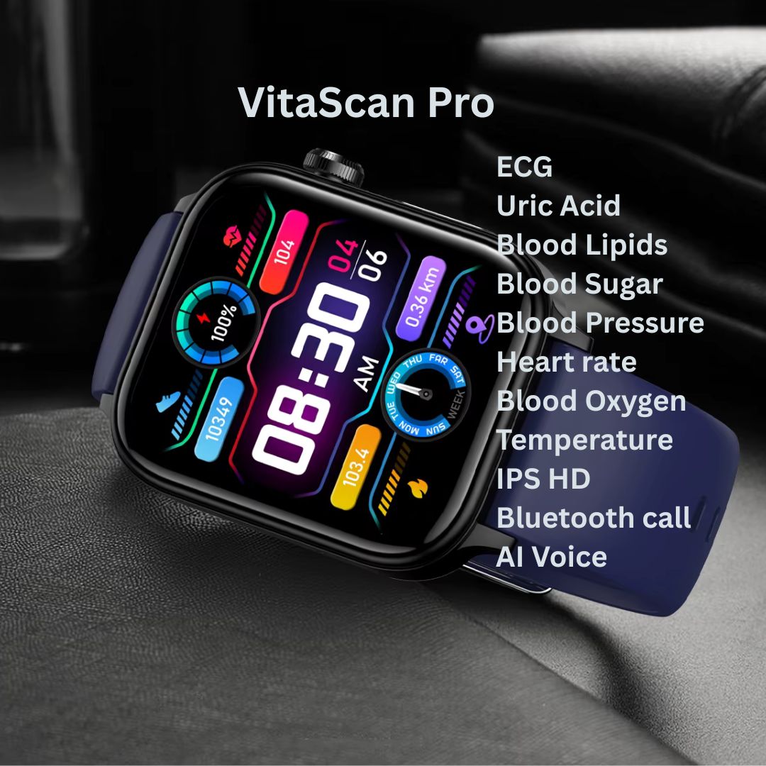 VitaScan Pro - IPS HD, AI Health Smartwatch with ECG, Blood Glucose, Uric Acid & 100+ Fitness Modes