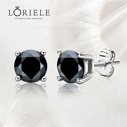 Loriele Black Moissanite Stud Earrings, 6.5mm D Color Solitaire Diamond, 925 Sterling Silver