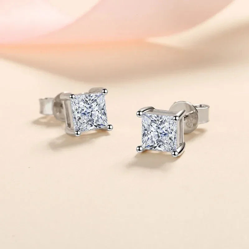 Loriele D Princess Cut Moissanite Earrings 18K White Gold Plated - Women's Fine Jewelry