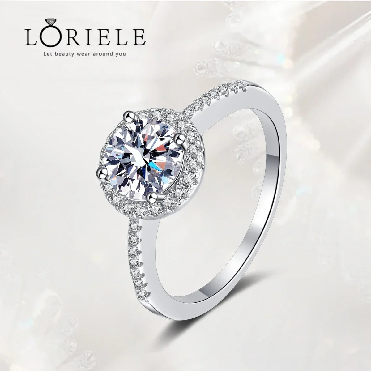 LORIELE 1.5ct Moissanite Diamond Halo Engagement Ring Sterling Silver VVS1 Clarity