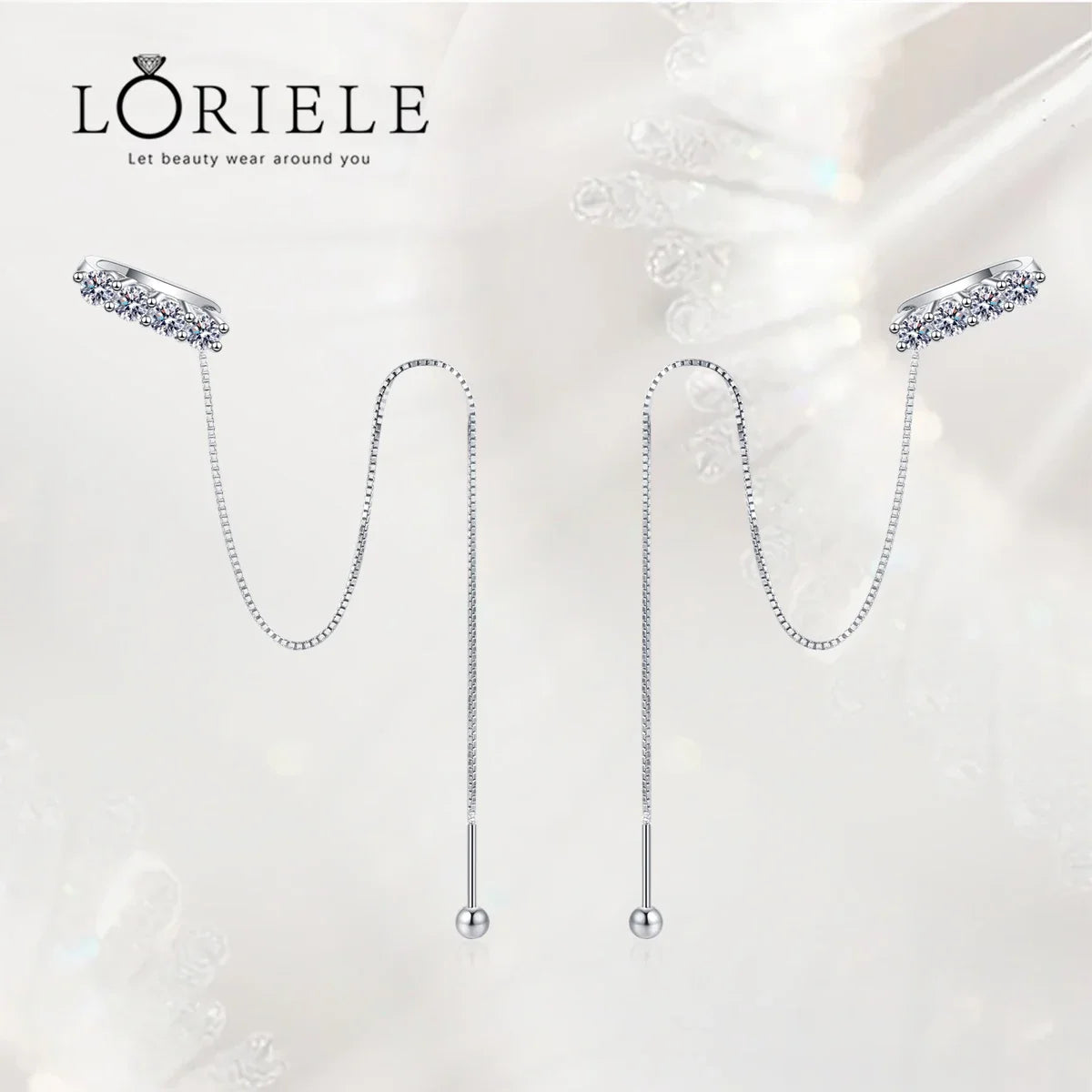 Loriele 925 Silver Moissanite Cuff Earrings | D Color VVS1 Clarity | 0.8ct Total Carat | Threader Chain Tassel Earrings