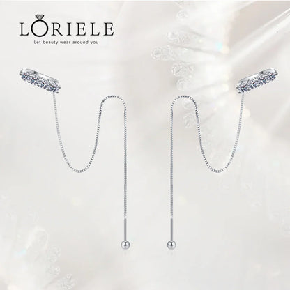 Loriele 925 Silver Moissanite Cuff Earrings | D Color VVS1 Clarity | 0.8ct Total Carat | Threader Chain Tassel Earrings