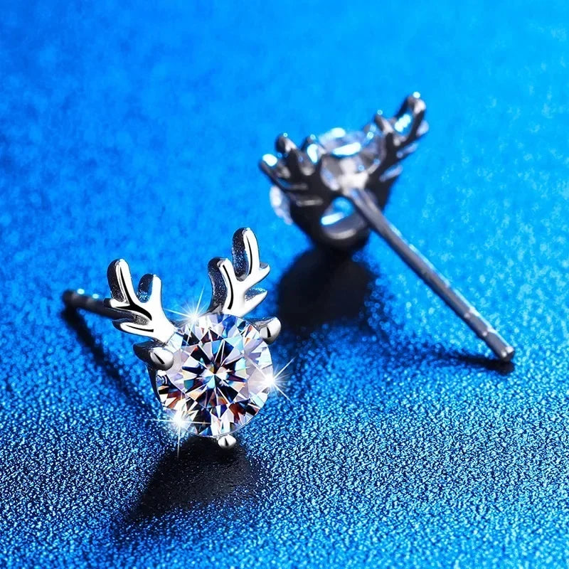 925 Sterling Silver Lovely Deer Moissanite Stud Earrings - 0.3CT D Color (Pair/0.3ct*2)