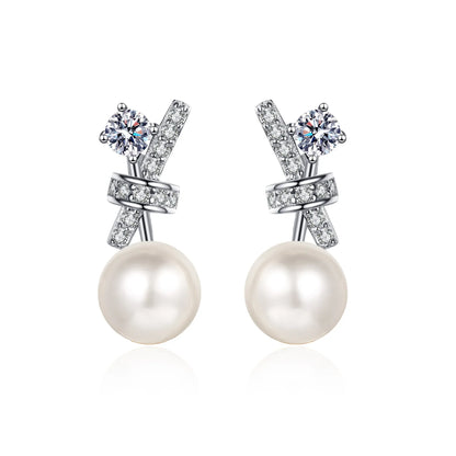 Loriele Freshwater Pearl Earrings with Genuine Moissanite - 925 Sterling Silver Wedding Studs